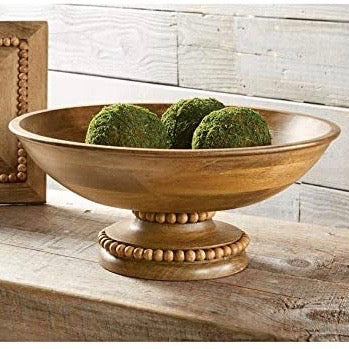 Beaded mango wood pedestal bowl